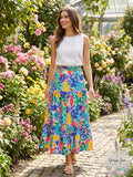 Boston Proper Floral Collage Print Poplin Midi Skirt,Medium