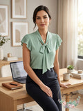 Lauren Ralph Lauren Ruffle-Sleeve Tie Neck Top