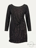 Betsy & Adam Womens Plus Sequined Jewel Neck Dress