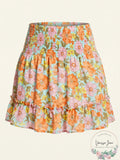 Aqua Floral Print Smocked Skirt
