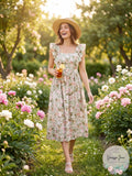 En Saison Maris Floral a-Line Dress in Sage, Size Medium