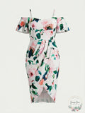 City Chic Womens Plus Love Me Do Floral Print Off-The-Shoulder Party Dress, 14