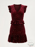 Aqua Velvet Smocked Mini Dress
