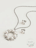 Alfani Hematite-Tone Pave/Imitation Pearl Circle Pendant Necklace and Earrings