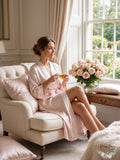 Linea Donatella Mom Lace Trim Embroidered Wrap Robe, Size Large