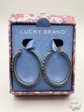 Lucky Brand Silver-Tone and Faux Turquoise Hoop Earrings