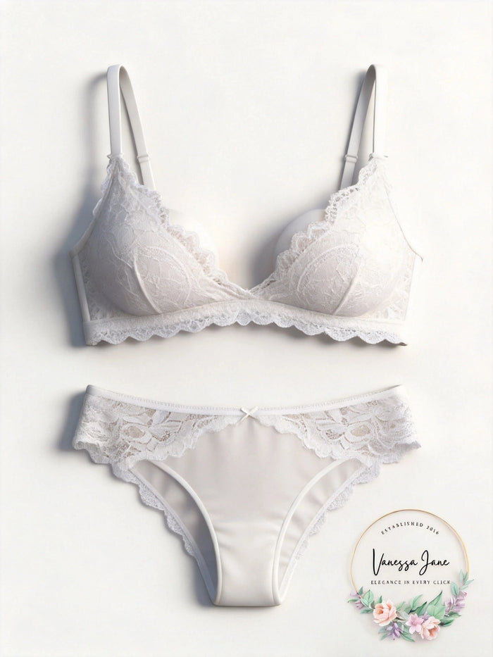Monique Lhuillier X  Hanky Panky Intimates Beige Scalloped Trim Bralette Bra M