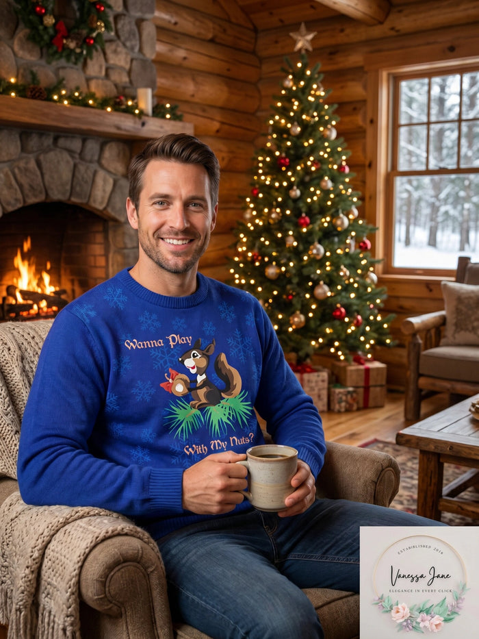 Alex Stevens Mens Play with My Nuts Ugly Christmas Sweater