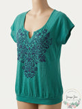 Currants Embellished T-Shirt aqua Green Rhinestone, Size small