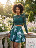 City Triangles Women's Green Glitter Floral Dress