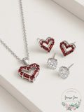 Macys Silver Plate Cubic Zirconia Heart Necklace and Stud Earring Set