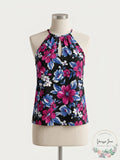 Island Escape Swim Keyhole Top Purple Floral , Size 6