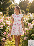 Aqua Printed Eyelet Mini Dress, Size Small