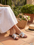 RAMPAGE Womens Ophelia H Band Sandals with Faux Crocodile, Silver, Size 9.5