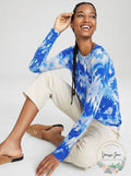 Charter Club Cashmere Tie-Dyed Sweater, Blue, Size Medium
