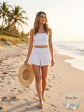Aqua Swim Womens Smocked Elastic Semi-Sheer Swim Cover Up Shorts