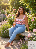 PrettyLittleThing Plus Pink Floral Print Corset Crop Top, Size L/16