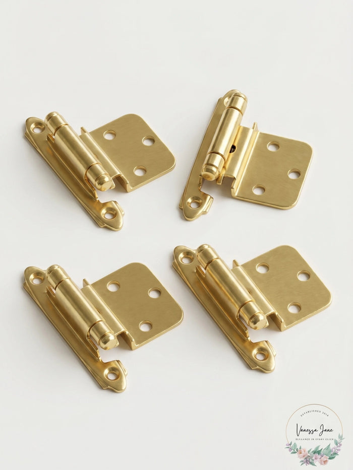 3/8in (10 mm) Inset Self-Closing, Face Mount Polished Brass Hinge - 4 Pack