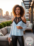 Xoxo Juniors Illusion Lace-Trim Cold-Shoulder Top
