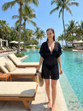 Jordan Taylor Women’s Elastic Empire Waist Tunic Swim Cover Up, Black, Large