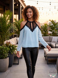 Xoxo Juniors Illusion Lace-Trim Cold-Shoulder Top