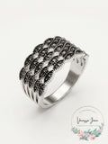 Inc Silver-Tone Crystal Multi-Row Basket Weave Ring, Size 9