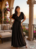 KOH KOH Womens Sexy Cap Short Sleeve V-Neck Flowy Cocktail Gown, Size XL