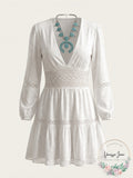 Free People The Delightful V-Neck Long Sleeve Mini Dress Ivory, Size  6