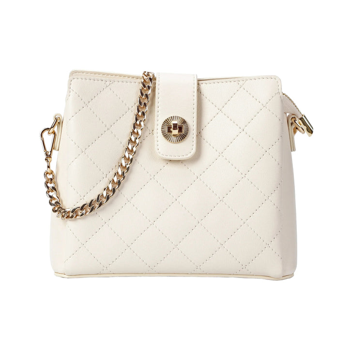 Ivory Quilted Leather Crossbody Bag