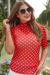 Jess Lea Kora Short Sleeve Mesh Top- Red Polka Dot