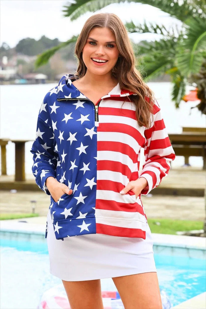 Jess Lea Stars and Stripes Quarter Zip Pullover