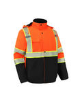 Kingstone High Visibility Hooded and Fleece Lined ANSI/ISEA 107-2020, Type R, Class 3 Two-Tone, Contrast Trimmed Orange Safety Jacket