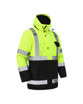 Kiwi High Visibility Hooded & Quilt Lined ANSI/ISEA 107-2020, Type R, Class 3 Two Tone Water Resistant Neon Safety Jacket [71300]