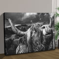 West Highland Cow Monochrome Canvas Wall Art