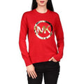 Michael Michael Kors Oversized Cotton Metallic-Logo Top - Dark Red, Size Medium