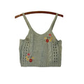 Crave Fame Womens Sage Green Open Knit Soft Embroidered Floral Crop Tank Top XL
