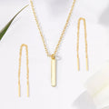 Mother Gold Bar Earring Threader and Necklace Jewelry Set