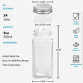 24 Pcs Glass Spice Jars with Labels - 4oz Empty Square, Airtight Metal Caps