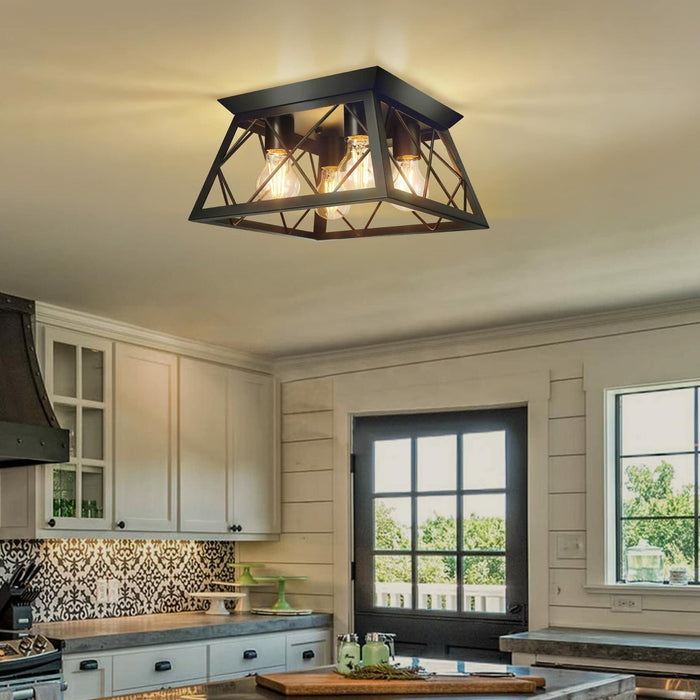 4-Light Flush Mount Ceiling Light, Black Industrial Close, Dimensions Not Included, Bulb Not Included