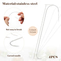 4 Pieces Large Eye Curved Beading Needles with Handle,5.3" Stainless Bead Needle