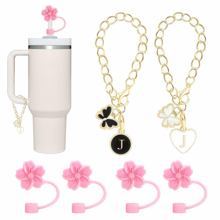 Sloworld 4PCS Straw Covers for Stanley 30/40oz + 2PCS J Letter Charms