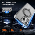 Vongong iPhone 16 Pro Max Gray Magnetic Case Drop-Proof with 360° Ring Stand