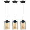 CJY CHENJINYAN 3 Pack 4.3" Amber Glass Pendant Lights Black Finish