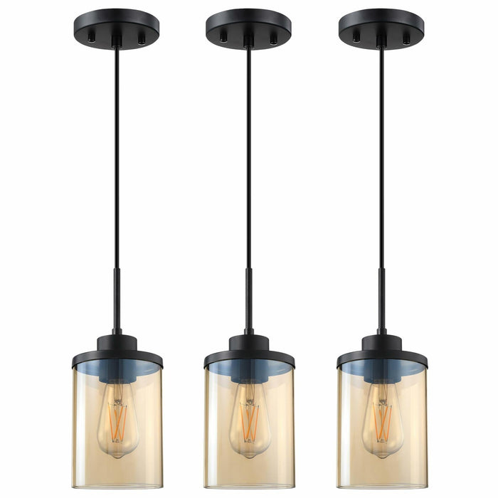 CJY CHENJINYAN 3 Pack 4.3" Amber Glass Pendant Lights Black Finish