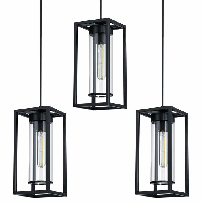 RAINLIGHTING 3 Pack Pendant Ceiling Light 6" Grey Glass Black Finish Indoor