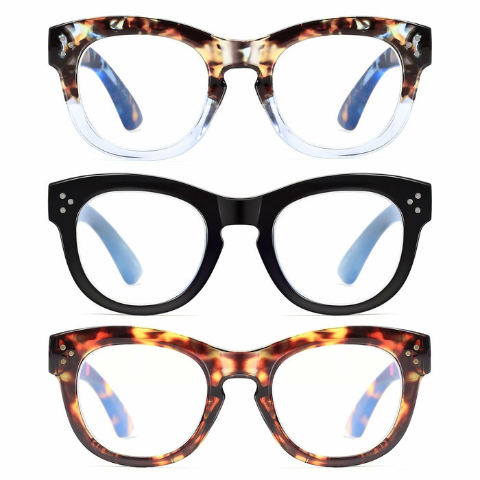 LADEESSE 3 Pack Oprah Style Reading Glasses +2.50 Blue Light Blocking