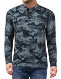 Wancafoke Men's Long Sleeve Henley Shirt Quick Dry Collarless Lake Blue - Size L