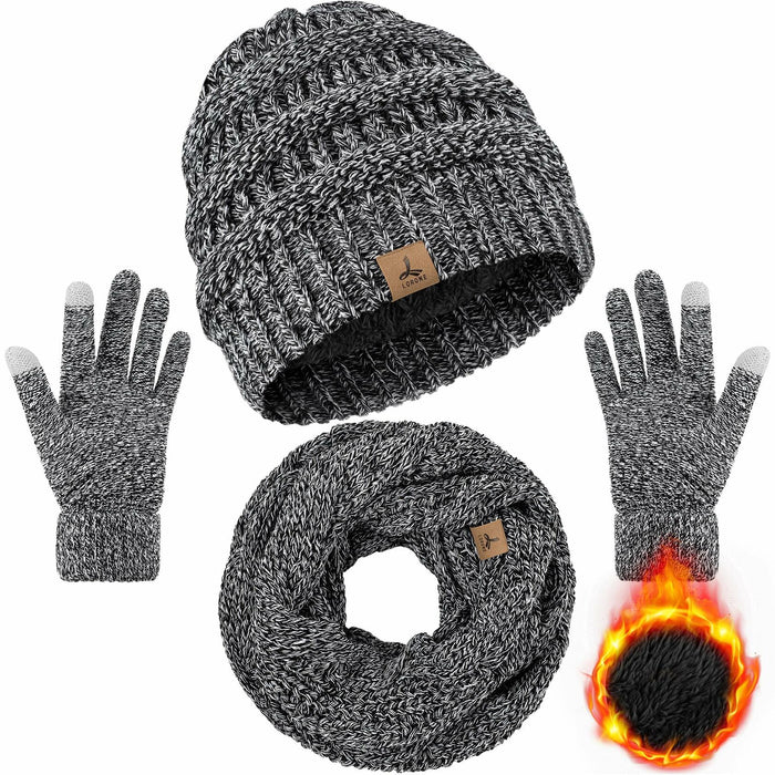 Warm Fleece Hat, Gloves & Scarf Set - Touchscreen Compatible, Unisex 3PCS