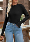 EVALESS Womens White Ribbed Knit Slim Fit Crewneck Sweater Medium