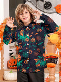 Boys Halloween Dinosaur Shirt Size 10 Long Sleeve Pumpkin Button Up
